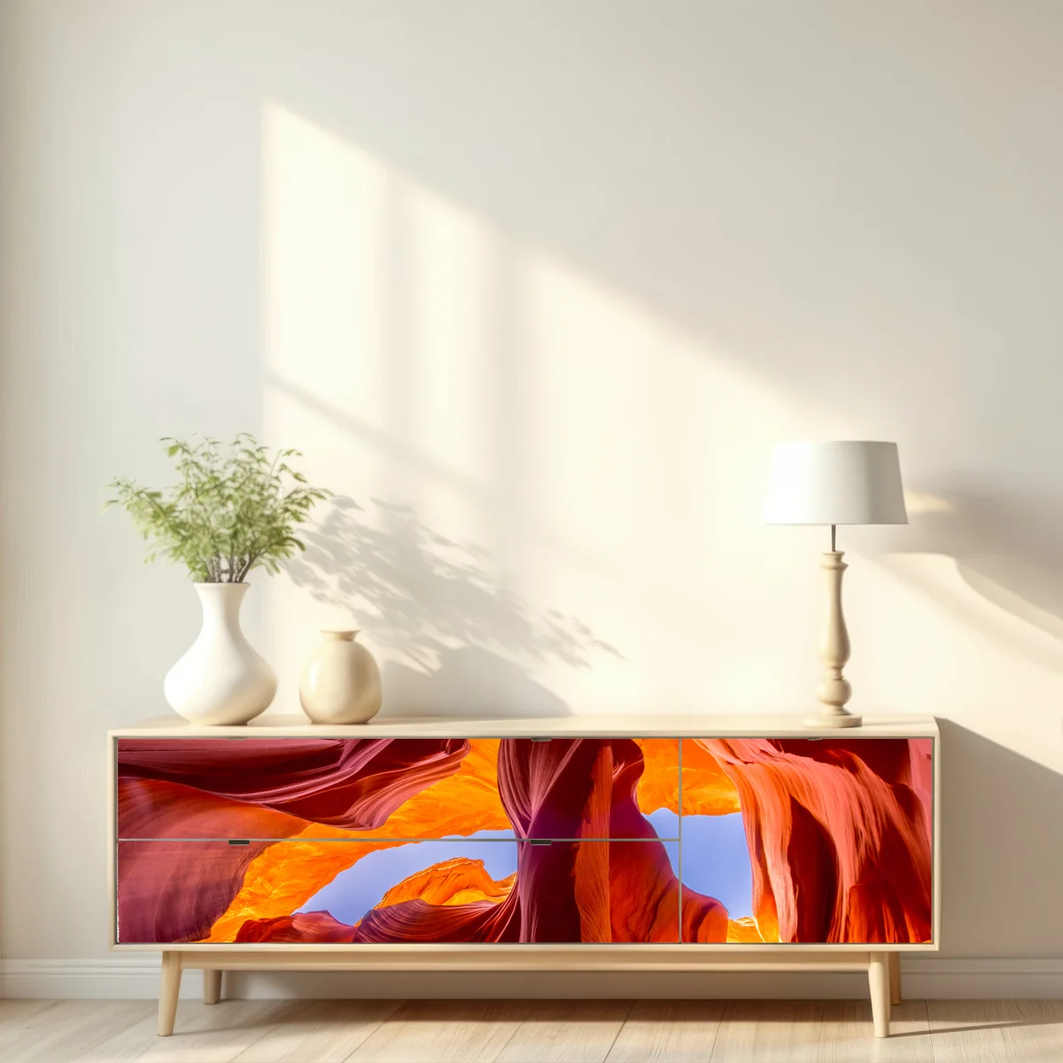 Repositionierbarer Aufkleber sonnenbeleuchteter sandsteincanyon mit lebendigen kurven Repositionierbarer Aufkleber sonnenbeleuchteter sandsteincanyon mit lebendigen kurven