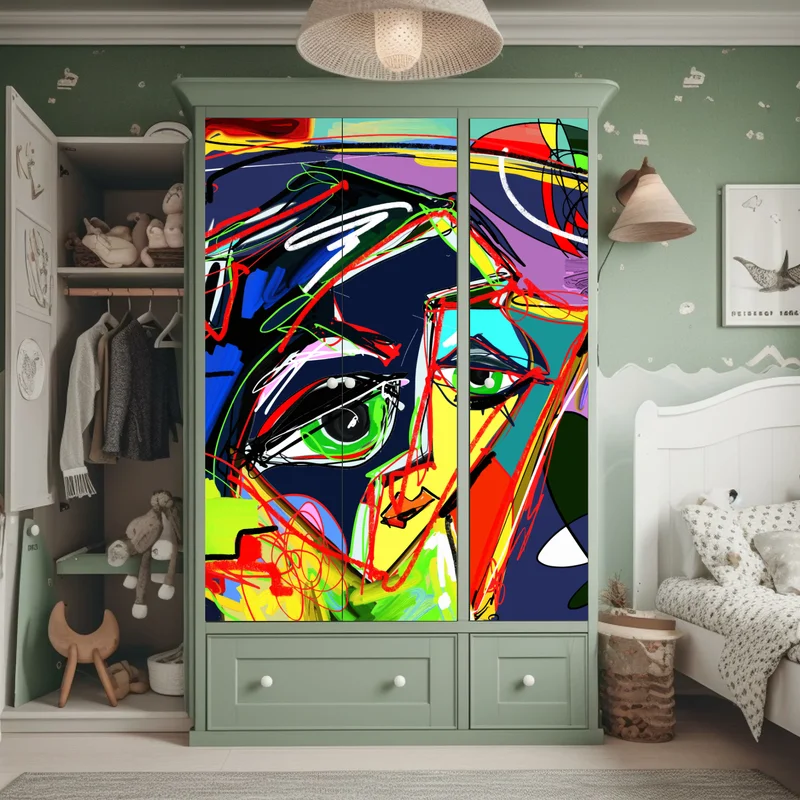 Schrankaufkleber farbenfrohes abstraktes gesichtsporträt