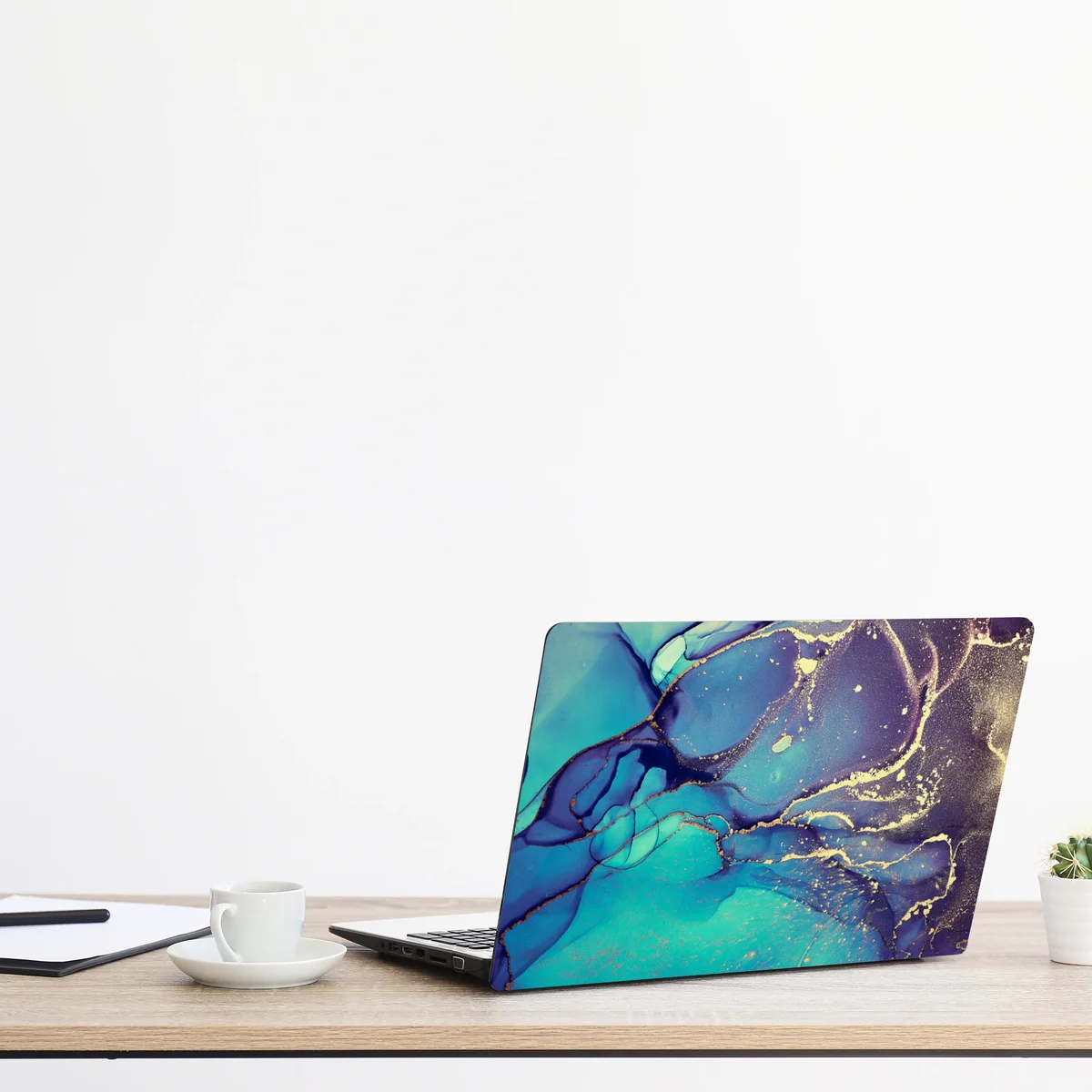 Laptop-Aufkleber türkis und gold fließende marmorabstraktion Laptop-Aufkleber türkis und gold fließende marmorabstraktion