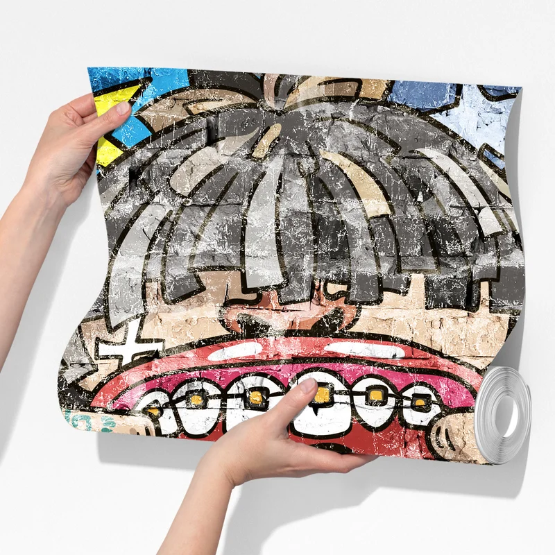 Fototapeta kolorowy mural graffiti z zabawną postacią Fototapeta kolorowy mural graffiti z zabawną postacią