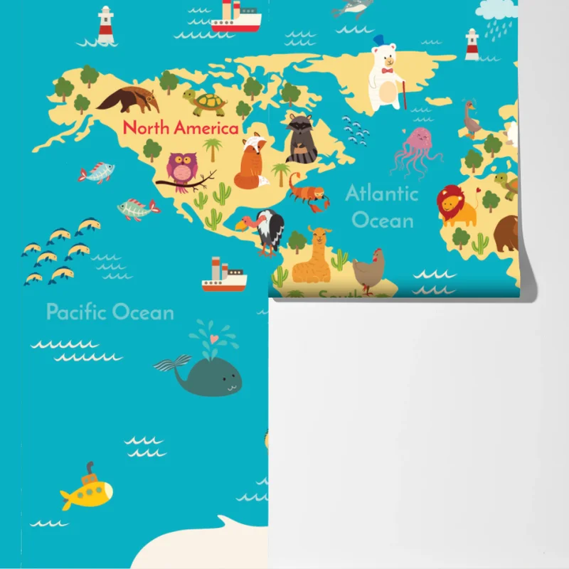 Fototapeta zabawna mapa świata ze zwierzętami Fototapeta zabawna mapa świata ze zwierzętami