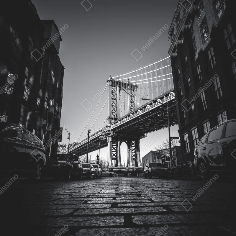 Leinwandbild Manhattan brücke perspektive über kopfsteinpflaster Leinwandbild Manhattan brücke perspektive über kopfsteinpflaster