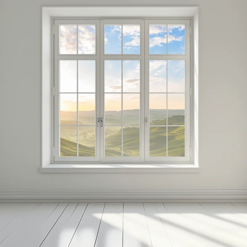 Fensteraufkleber sonnenaufgang über nebligen hügeln