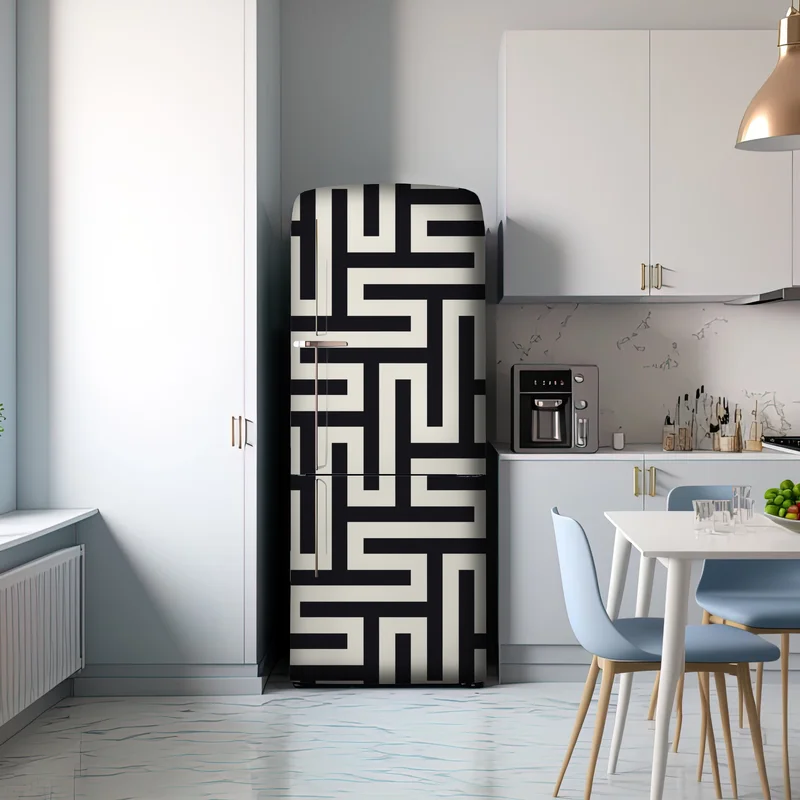 Kühlschrankaufkleber geometrisches labyrinthmuster in beige und schwarz
