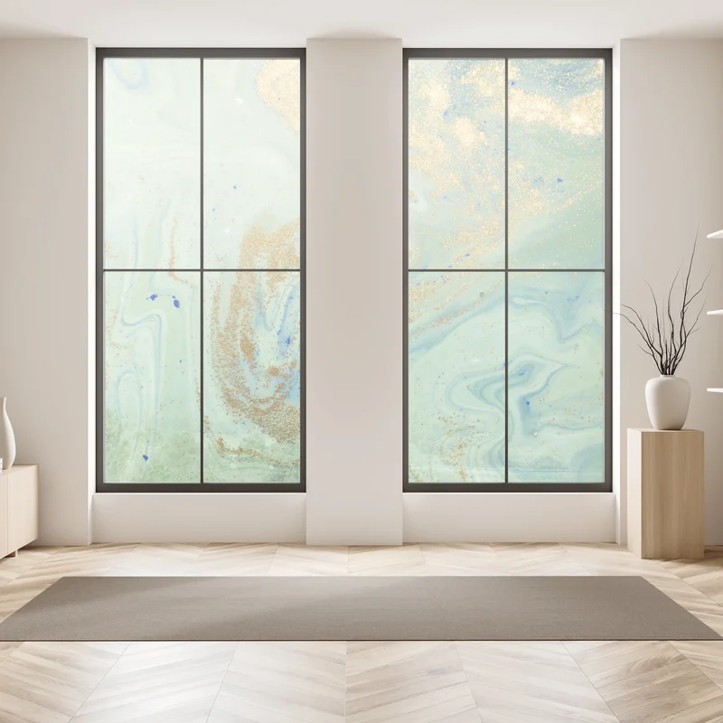 Naklejka na okno turkusowy marmur ze złotymi żyłkami