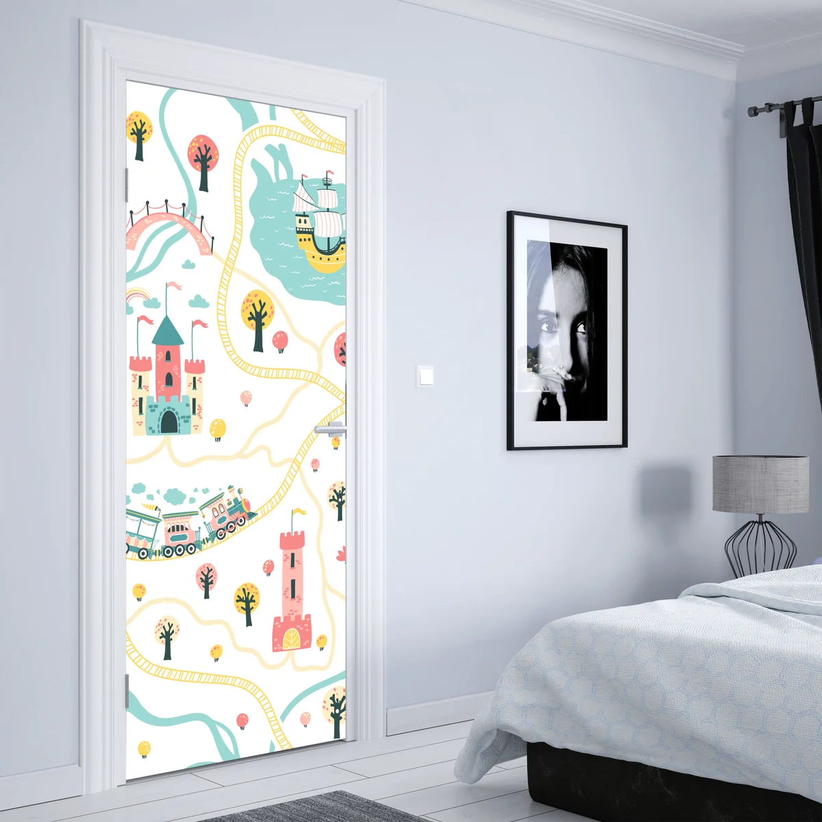 Türaufkleber pastell abenteuerkarte für kinder Türaufkleber pastell abenteuerkarte für kinder