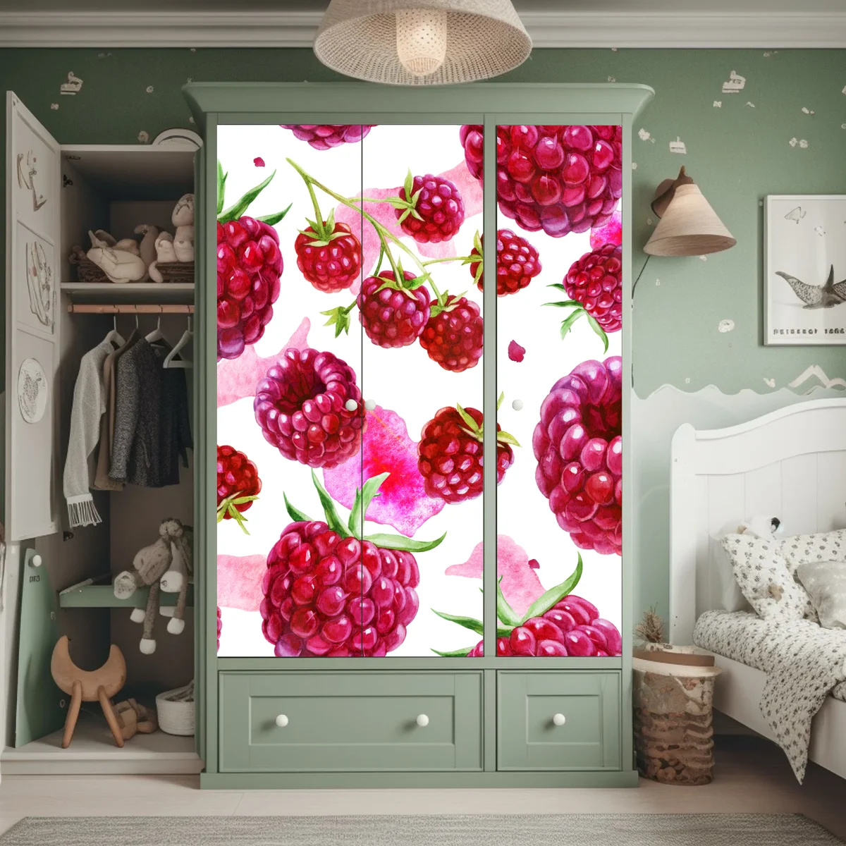 Schrankaufkleber aquarell himbeermuster Schrankaufkleber aquarell himbeermuster