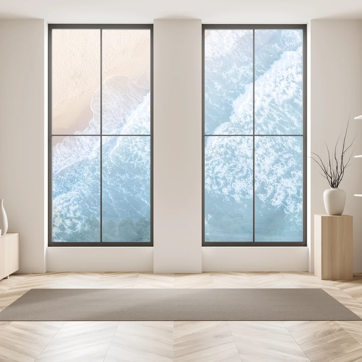 Fensteraufkleber luftaufnahme türkiser wellen an sandigem strand Fensteraufkleber luftaufnahme türkiser wellen an sandigem strand