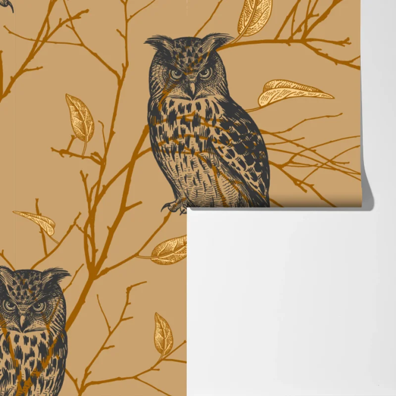 Fototapete goldenes eulenmuster auf beigem hintergrund Fototapete goldenes eulenmuster auf beigem hintergrund