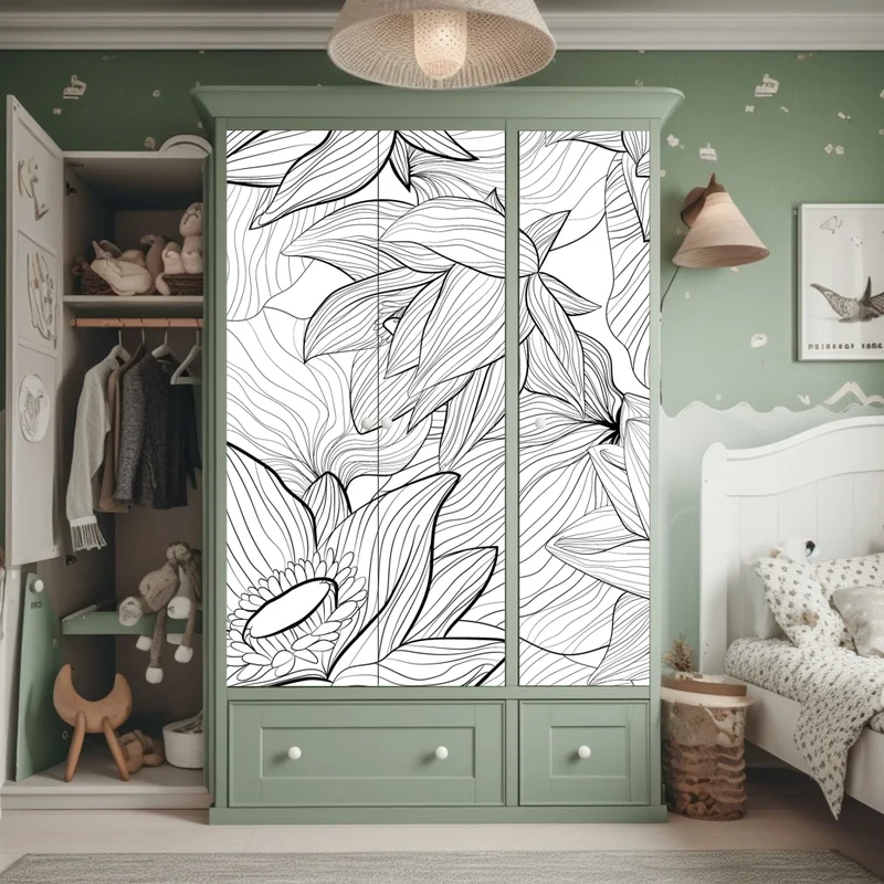 Schrankaufkleber zarte lotus-linienzeichnung Schrankaufkleber zarte lotus-linienzeichnung