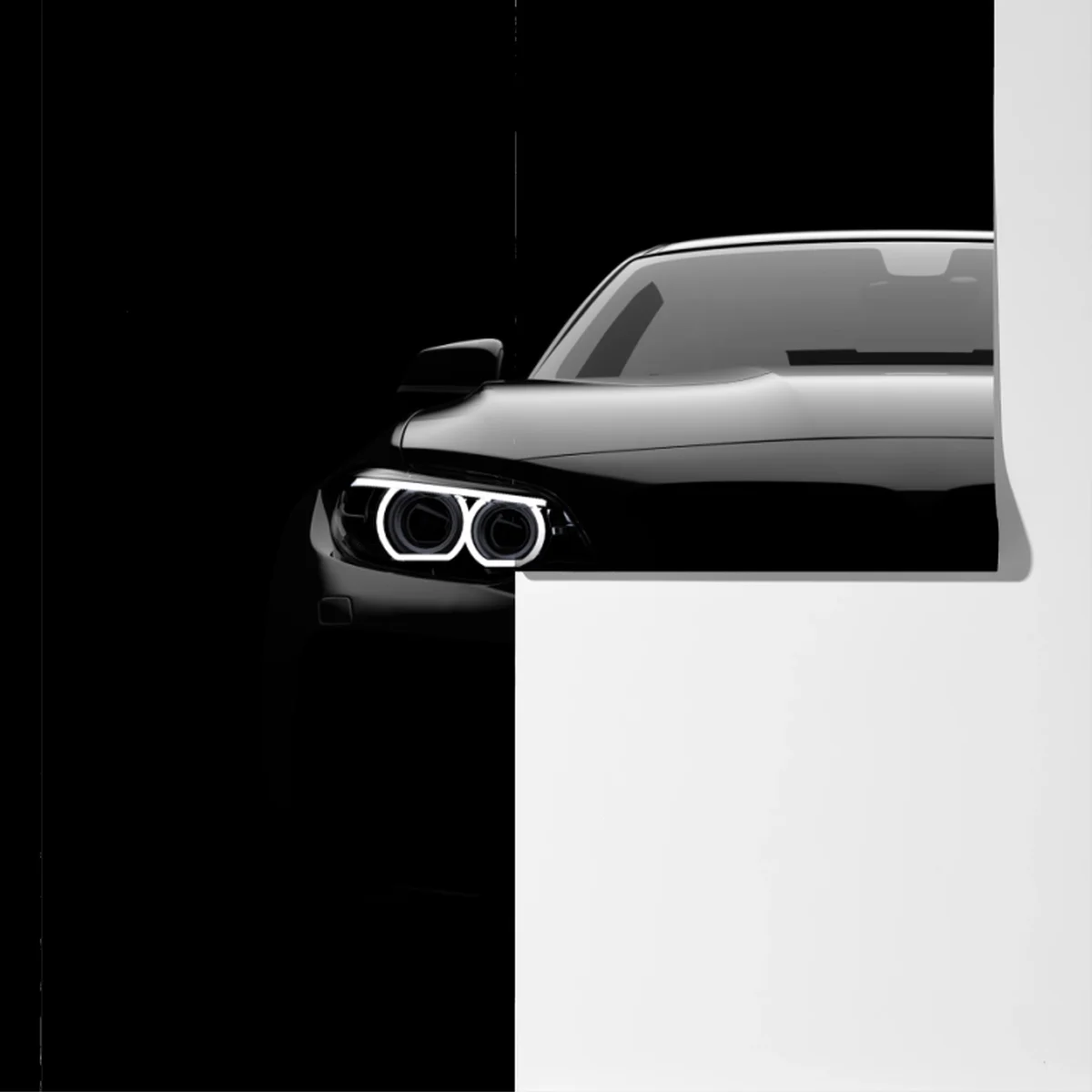 Fototapete eleganter schwarzer sportwagen von vorn Fototapete eleganter schwarzer sportwagen von vorn