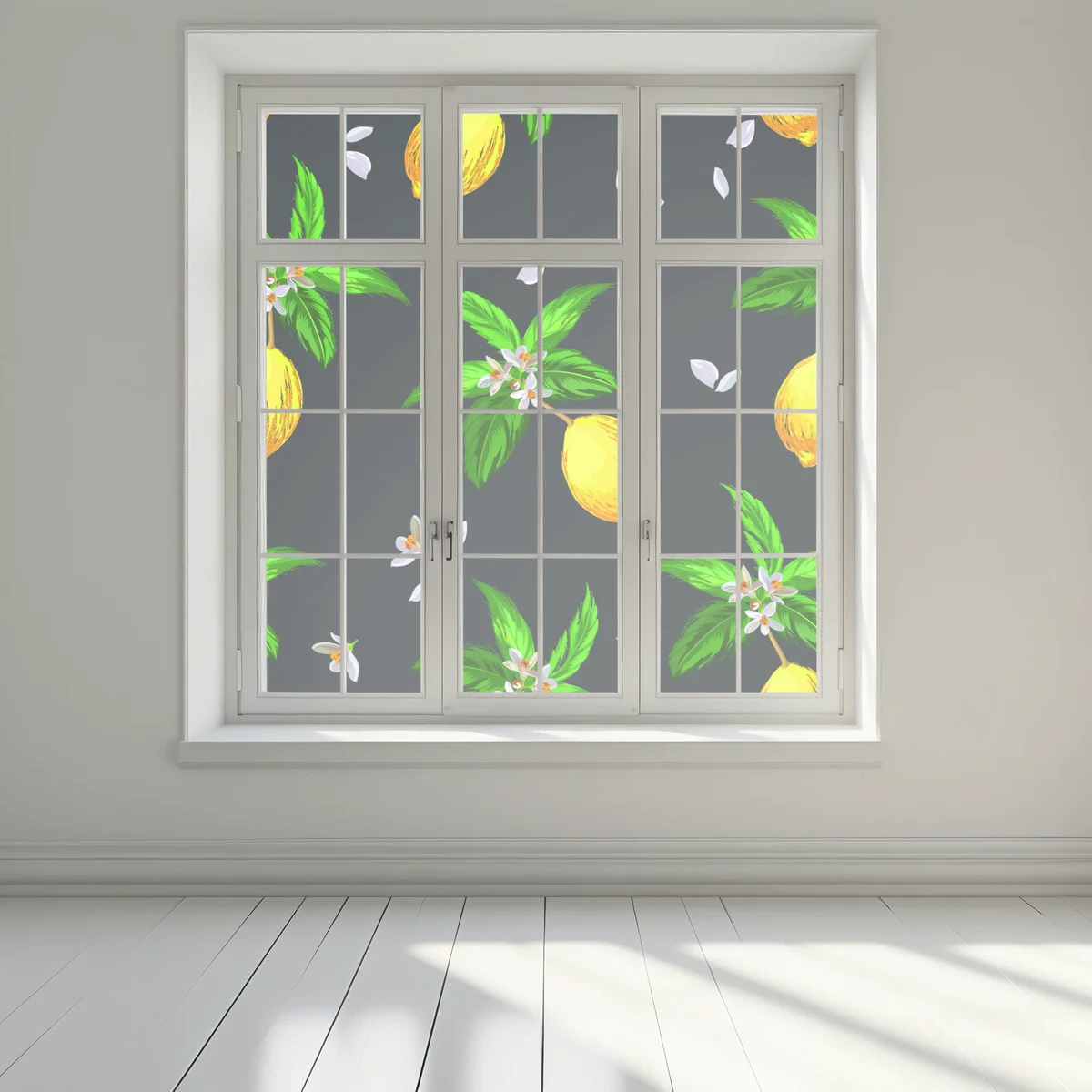 Naklejka na okno żywy wzór z cytrynami i liśćmi Naklejka na okno żywy wzór z cytrynami i liśćmi
