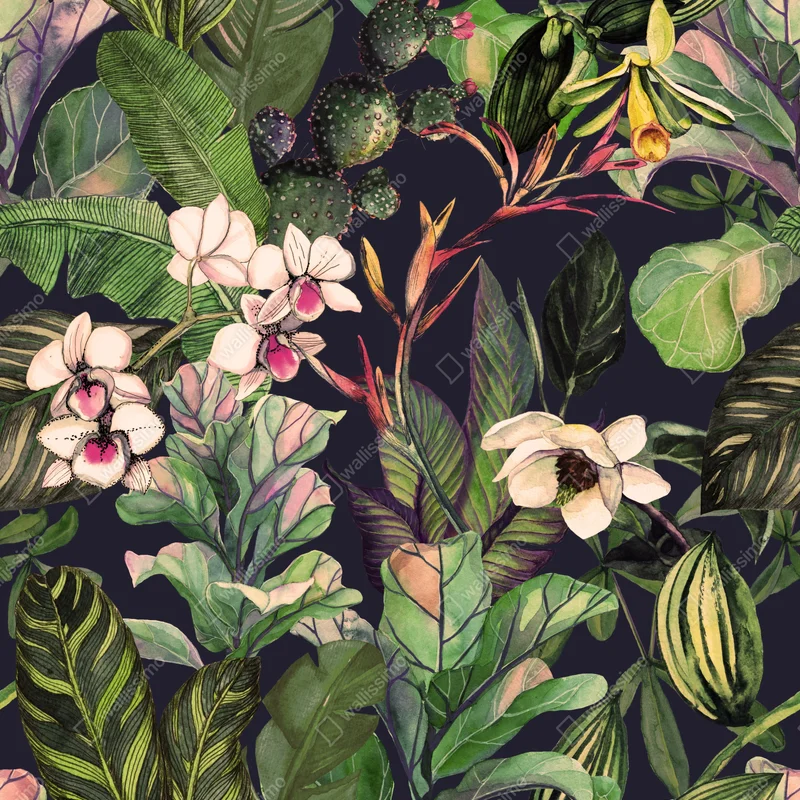 Leinwandbild tropisches aquarell botanikmuster Leinwandbild tropisches aquarell botanikmuster