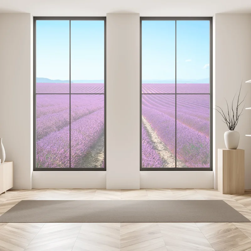 Fensteraufkleber lavendelfelder unter blauem himmel