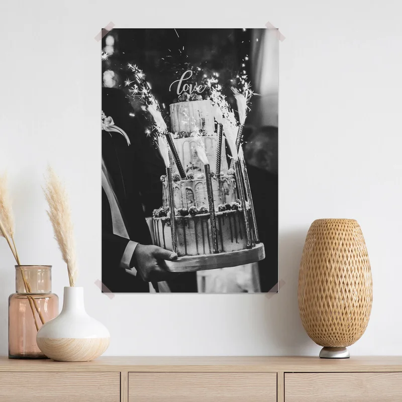 Poster rustikale hochzeitstorte mit wunderkerzen Poster rustikale hochzeitstorte mit wunderkerzen