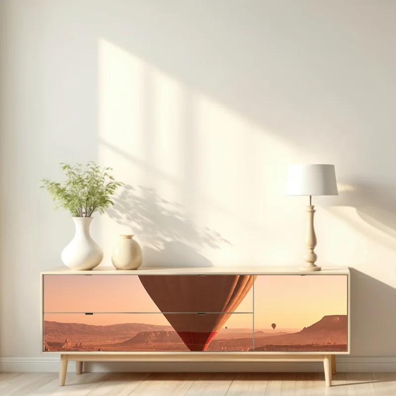 Repositionierbarer Aufkleber heißluftballon über Kappadokien bei sonnenaufgang