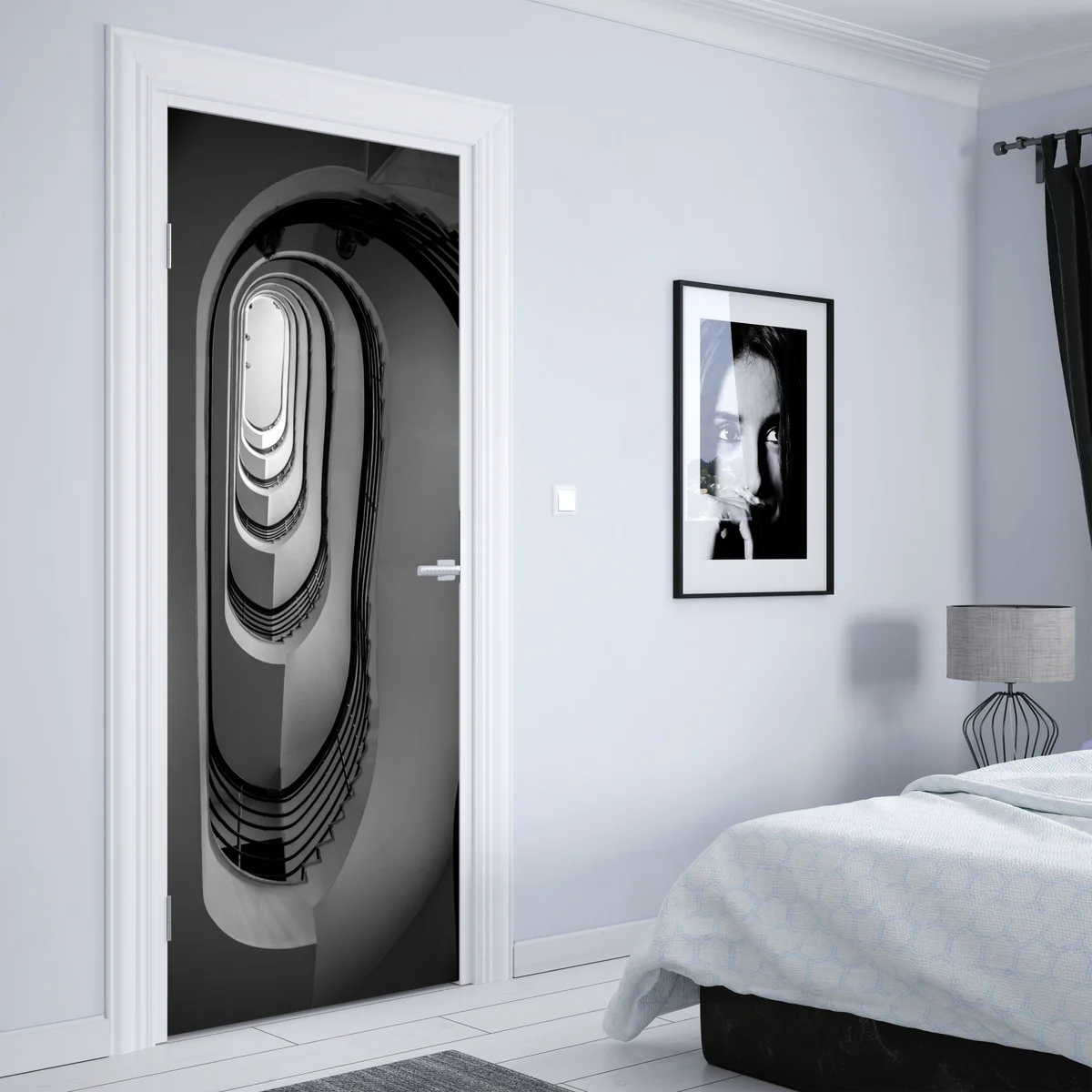 Türaufkleber spiraltreppe perspektive in schwarzweiß Türaufkleber spiraltreppe perspektive in schwarzweiß