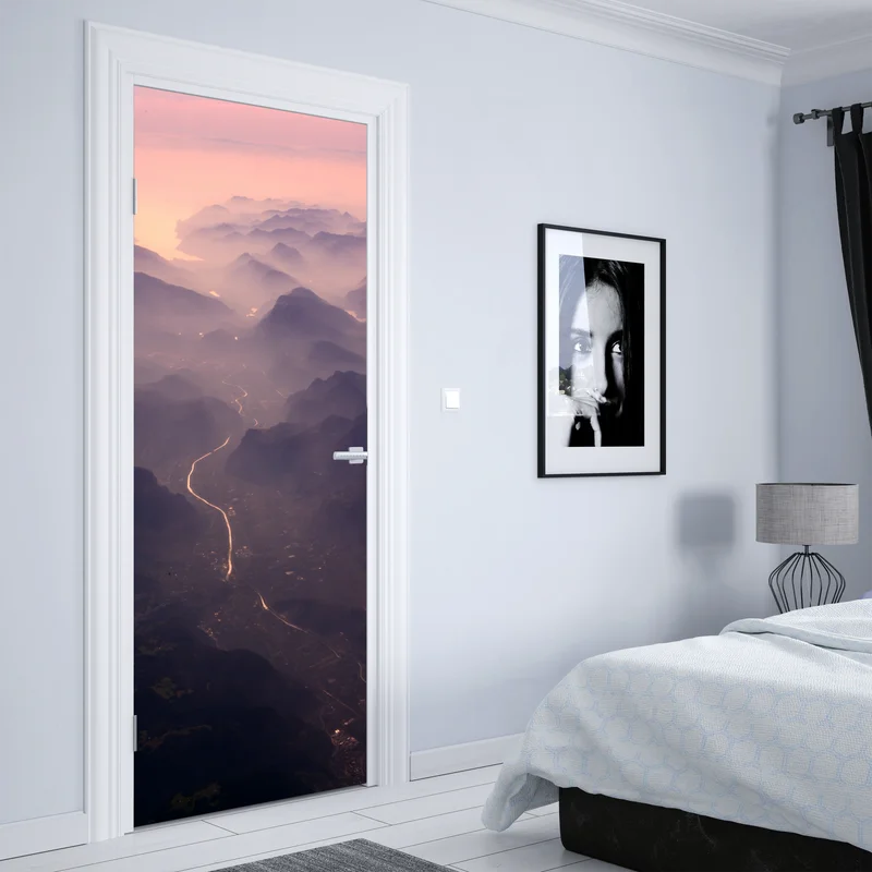 Türaufkleber nebliges pastell bergtal Türaufkleber nebliges pastell bergtal