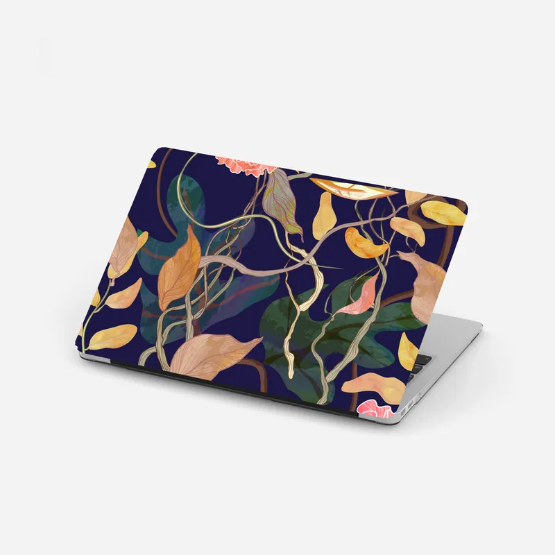 Laptop-Aufkleber marineblaues botanisches blumenmuster