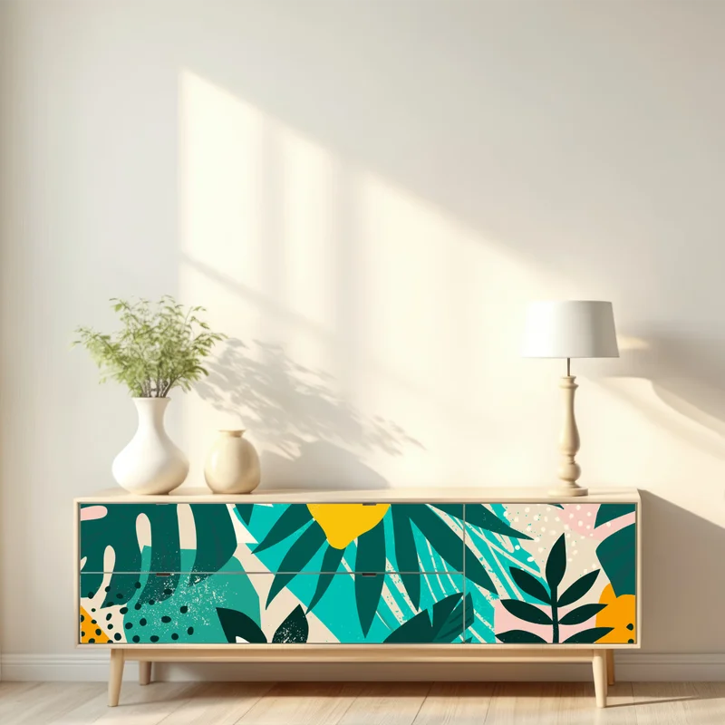 Repositionierbarer Aufkleber tropisches muster mit zitronen und blättern