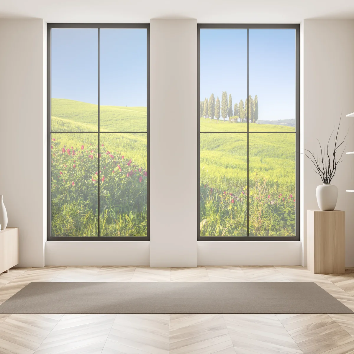 Fensteraufkleber sonnige grüne hügel mit zypressen Fensteraufkleber sonnige grüne hügel mit zypressen