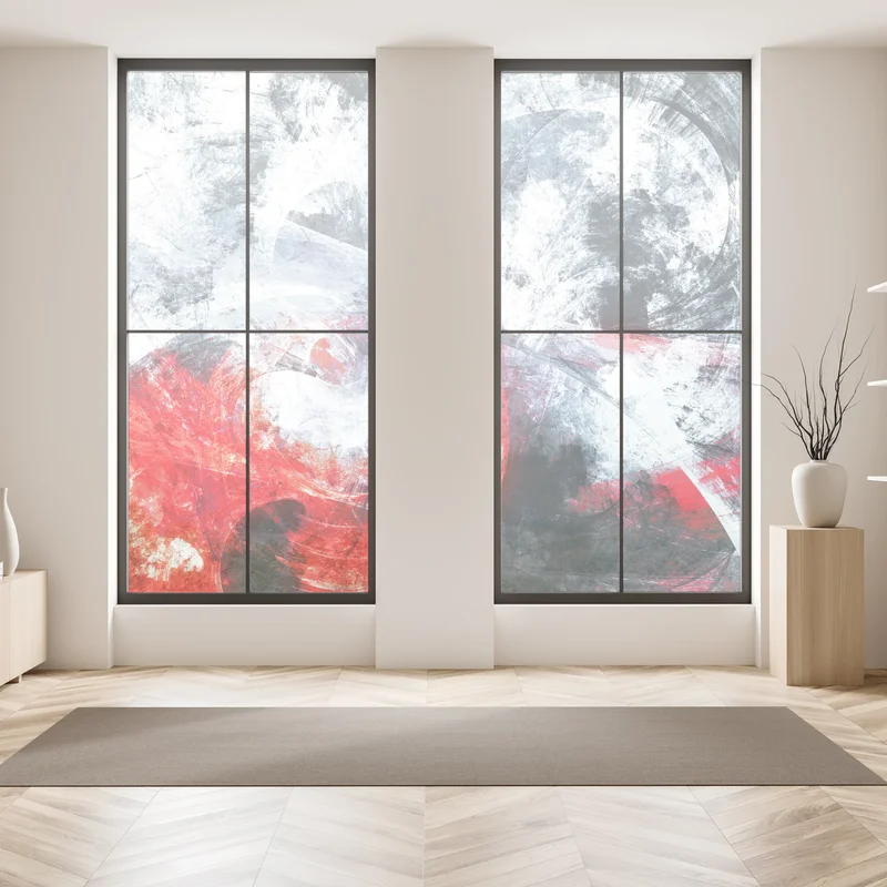 Fensteraufkleber dynamische rote und weiße abstrakte komposition