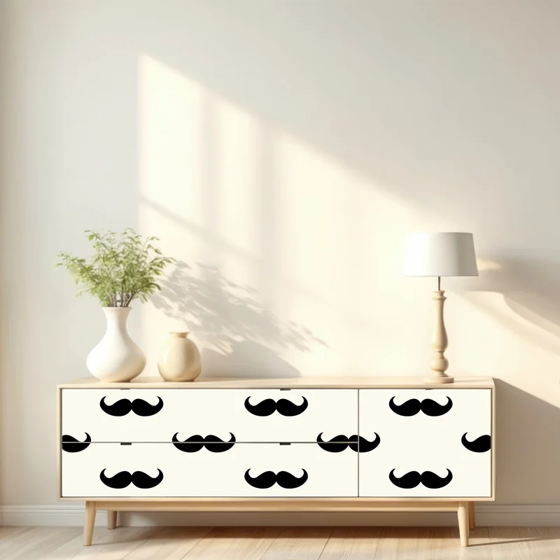 Repositionierbarer Aufkleber schwarzes schnurrbartmuster auf beigem hintergrund