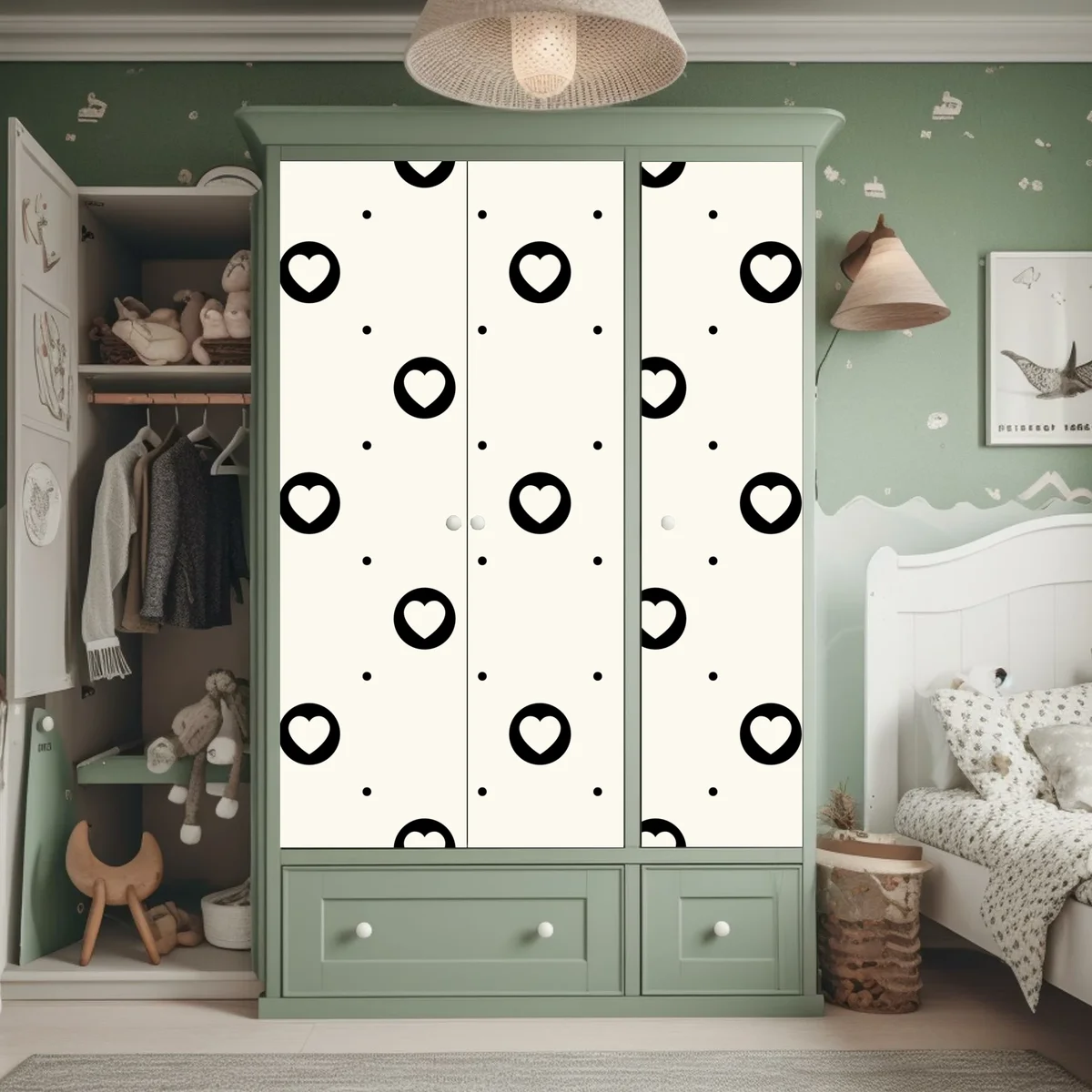 Schrankaufkleber minimalistisches muster mit schwarzen herzen Schrankaufkleber minimalistisches muster mit schwarzen herzen