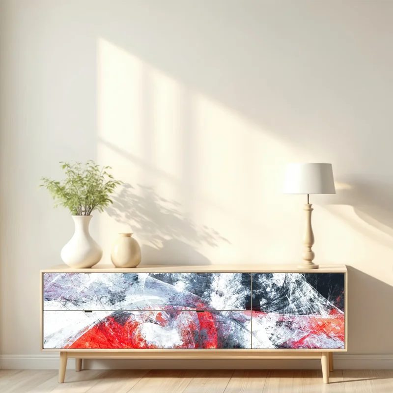 Repositionierbarer Aufkleber dynamische rote und weiße abstrakte komposition