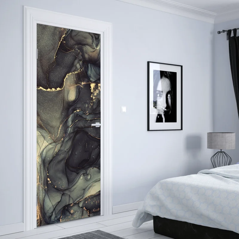 Türaufkleber luxuriöse abstrakte alkoholtinten-kunst mit goldenen adern