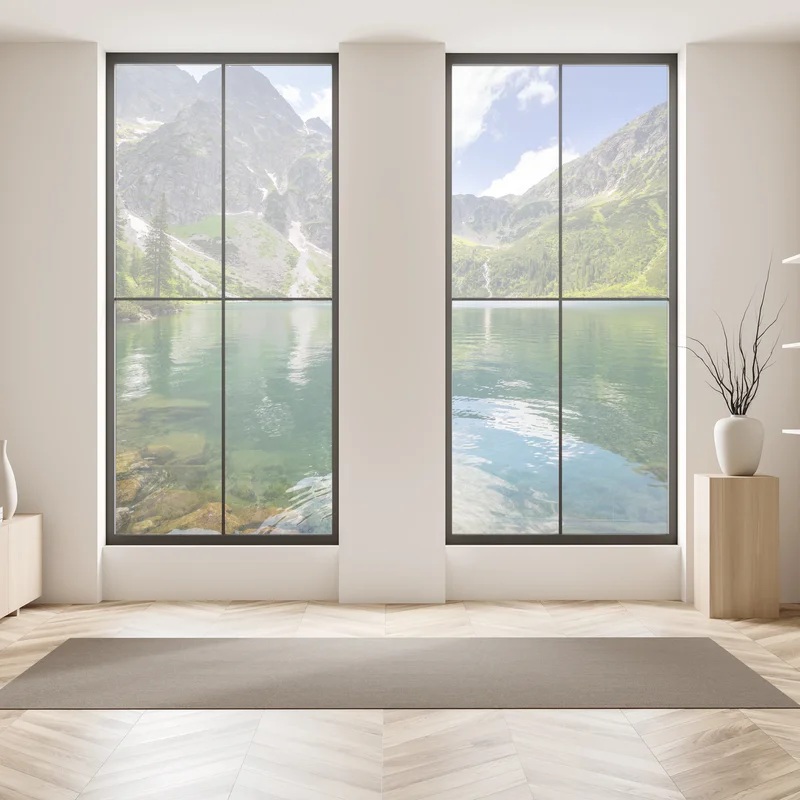 Fensteraufkleber ruhiger smaragdgrüner bergsee vor schroffen gipfeln