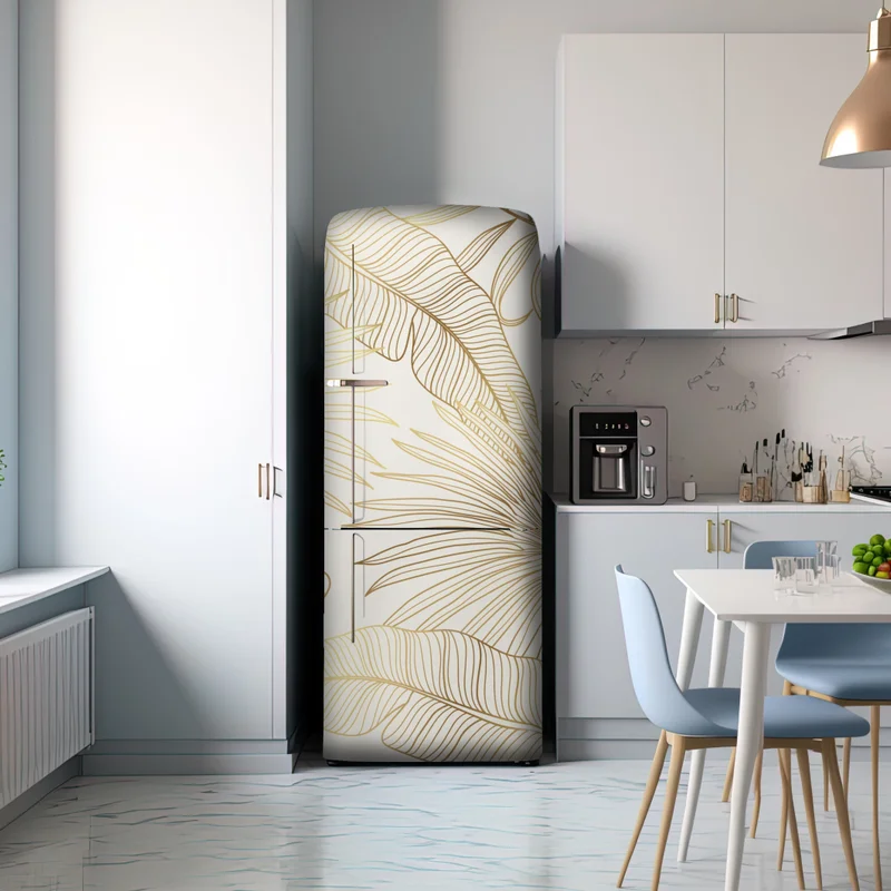 Kühlschrankaufkleber goldene tropische blätter auf beigem hintergrund