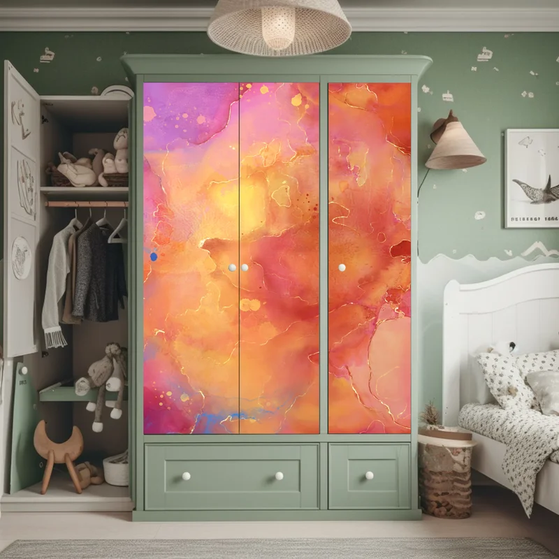 Schrankaufkleber lebhafte aquarell-abstraktion in warmen tönen Schrankaufkleber lebhafte aquarell-abstraktion in warmen tönen