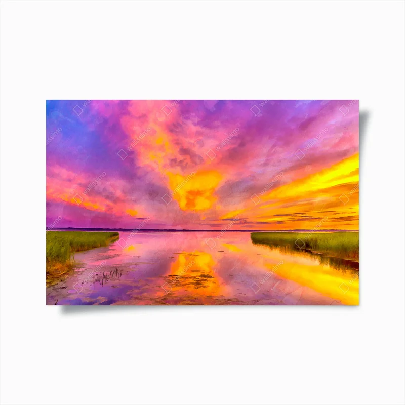 Poster lebendiger sonnenuntergang über den marschen in aquarell • Poster bei Wallnifity® Poster lebendiger sonnenuntergang über den marschen in aquarell • Poster bei Wallnifity®