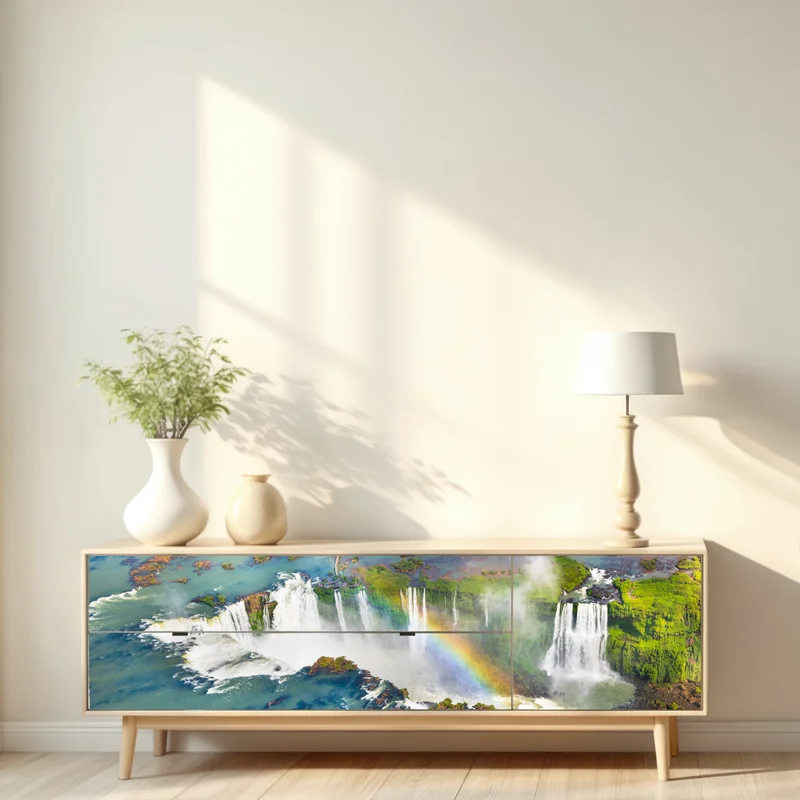 Repositionierbarer Aufkleber luftaufnahme tropischer wasserfälle mit regenbogen Repositionierbarer Aufkleber luftaufnahme tropischer wasserfälle mit regenbogen