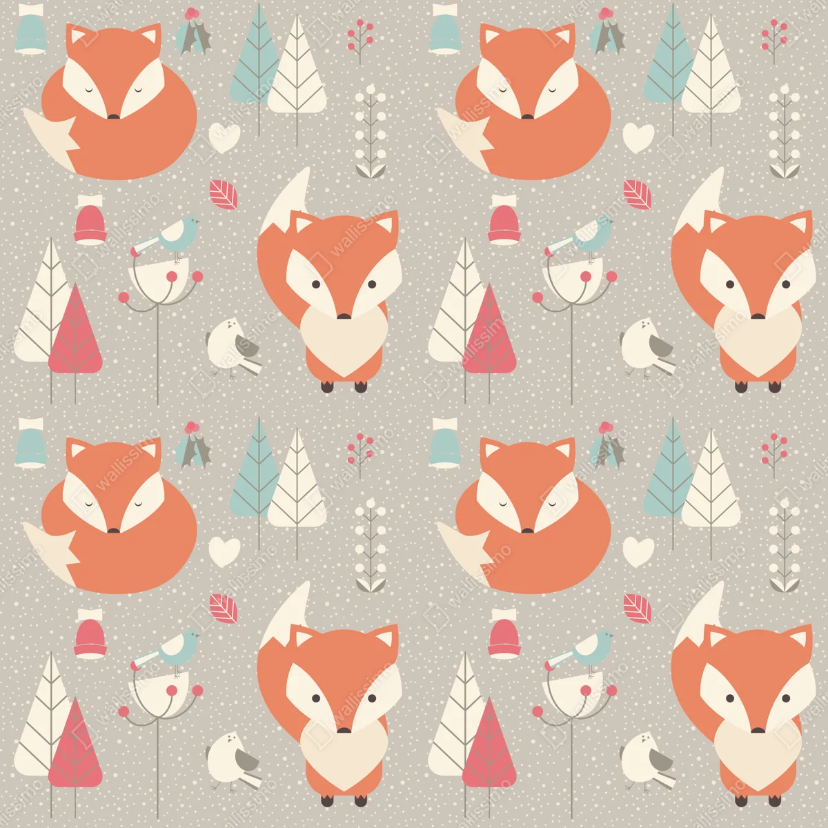 Fototapete niedliches waldfuchs-muster Fototapete niedliches waldfuchs-muster