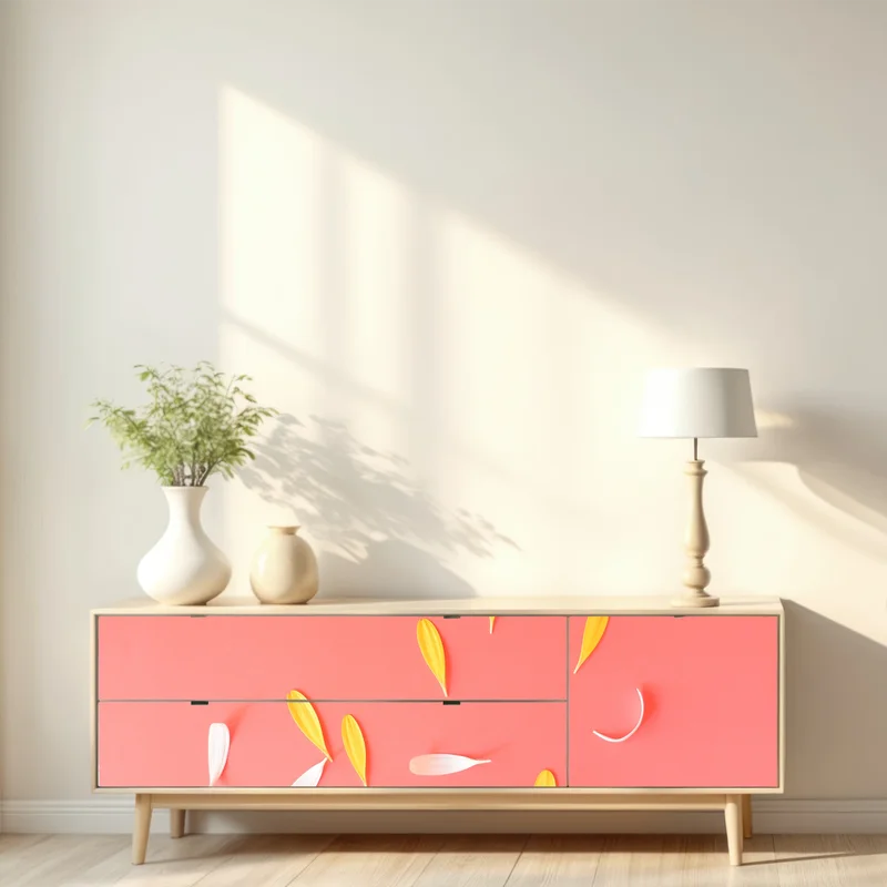 Repositionierbarer Aufkleber sonnige gelbe gerbera auf korallfarbenem hintergrund