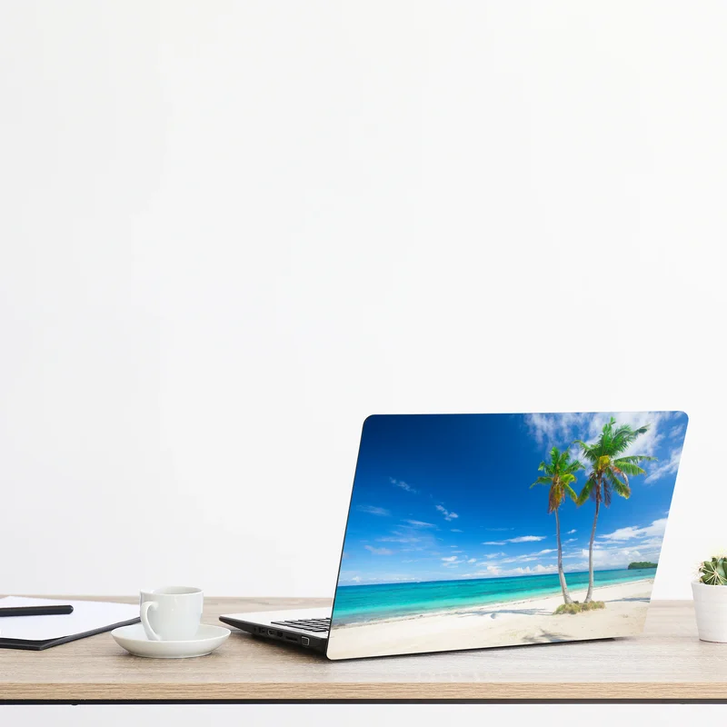 Laptop-Aufkleber tropische palmen an einem türkisfarbenen strand