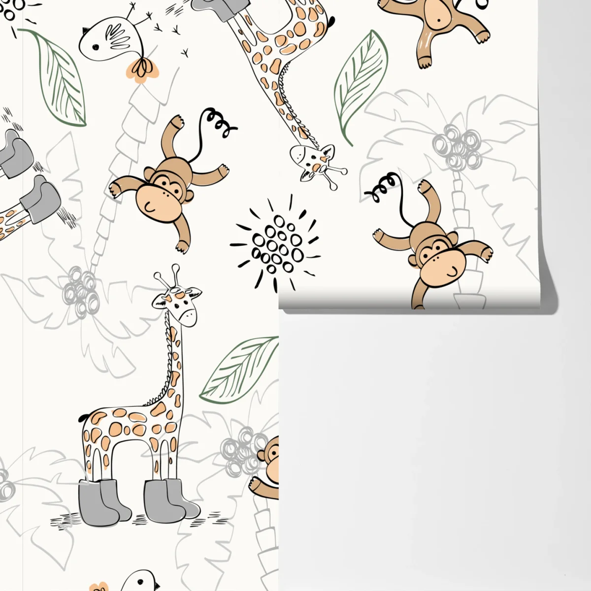 Fototapete niedliche dschungeltiere muster für kinderzimmer Fototapete niedliche dschungeltiere muster für kinderzimmer