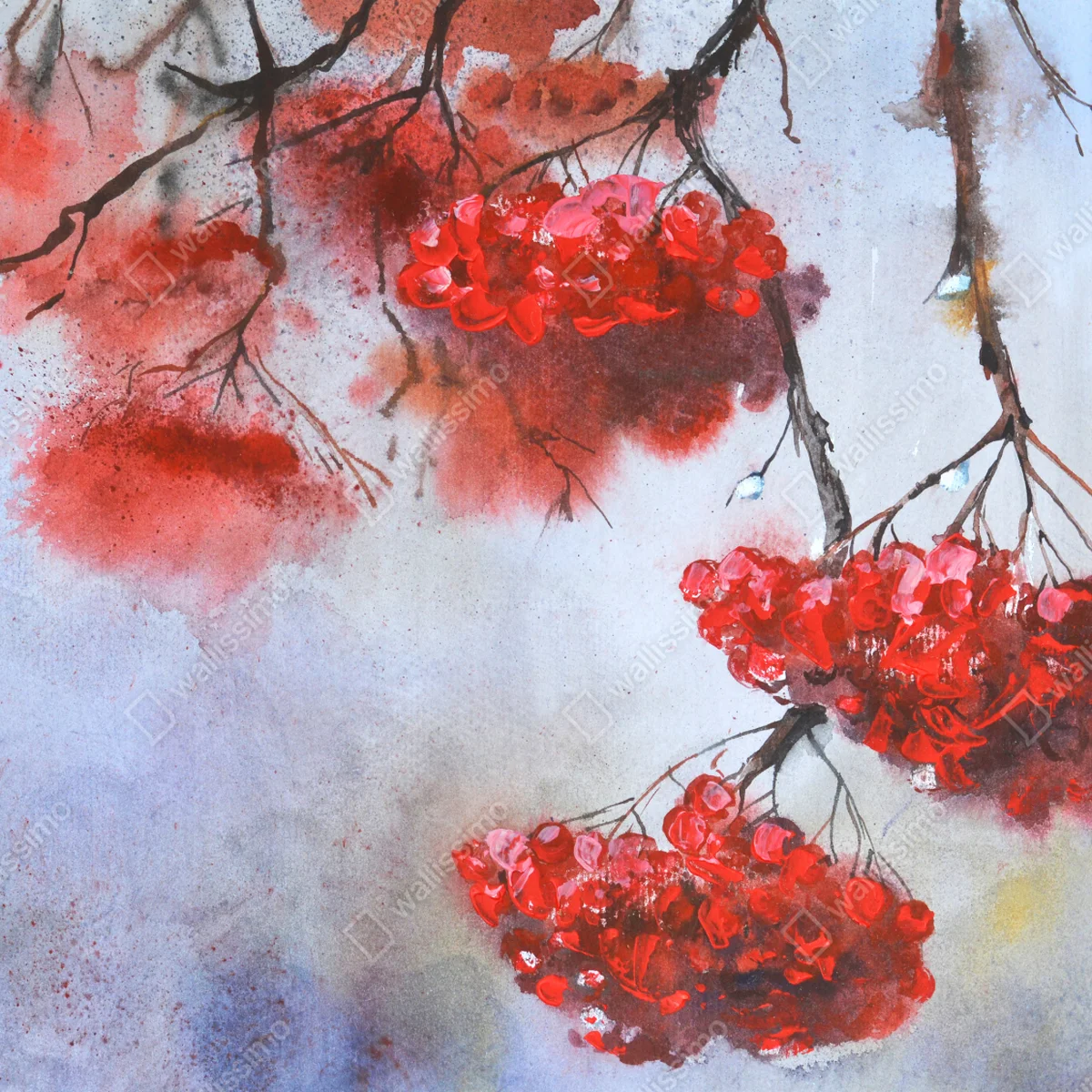 Leinwandbild aquarell rote beeren an zweigen Leinwandbild aquarell rote beeren an zweigen