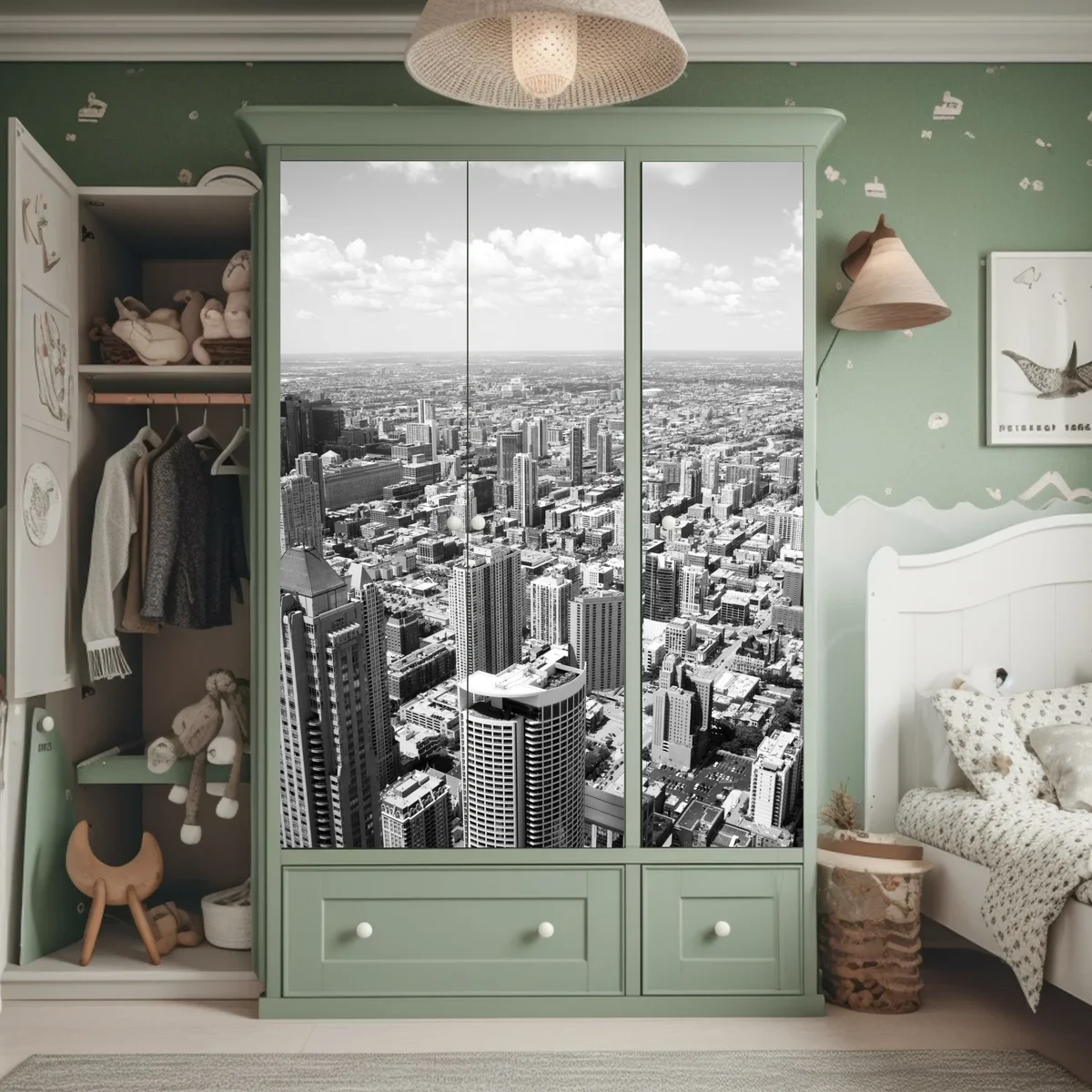 Schrankaufkleber Chicago skyline in graustufen Schrankaufkleber Chicago skyline in graustufen