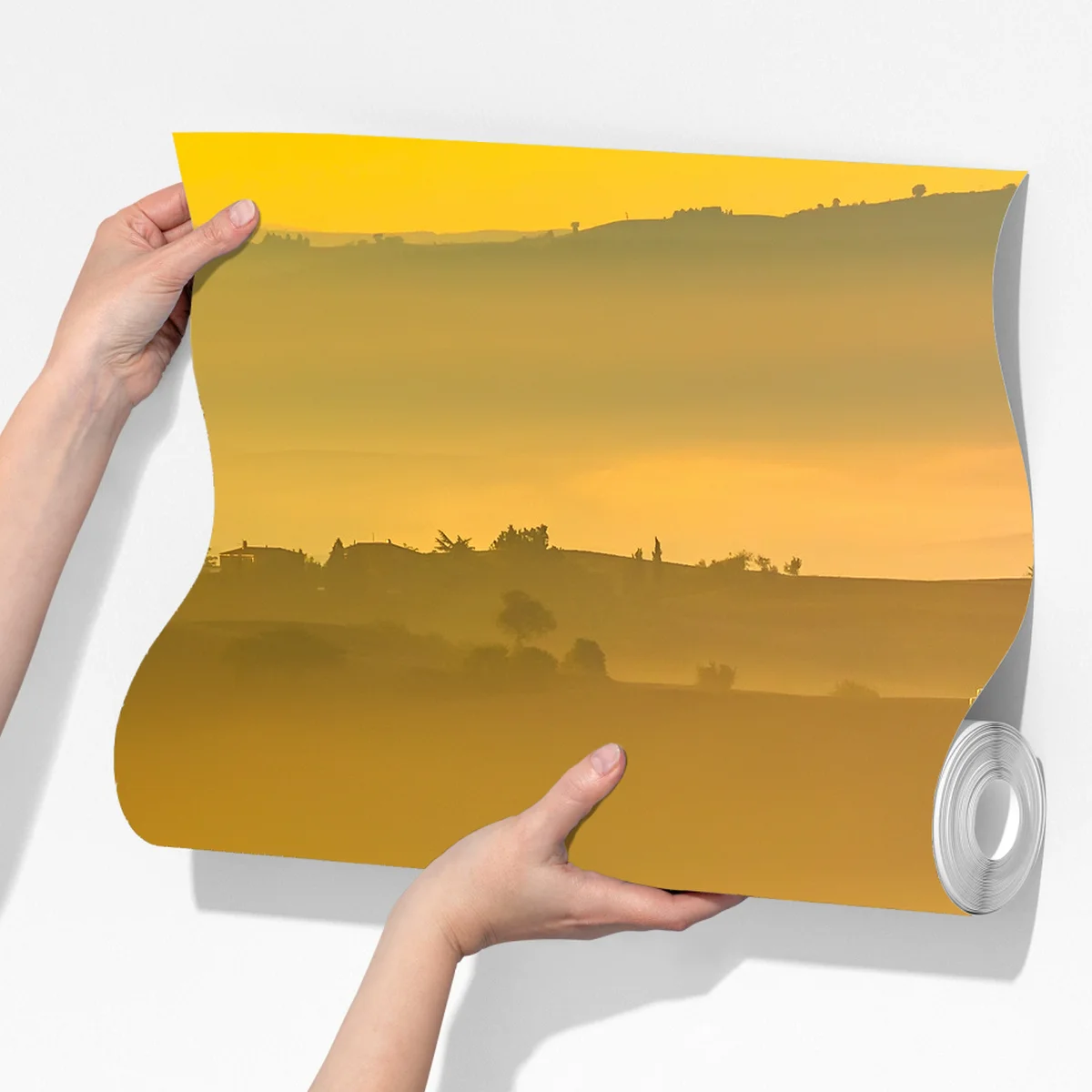 Fototapete Toskana bei sonnenaufgang über goldenen hügeln Fototapete Toskana bei sonnenaufgang über goldenen hügeln