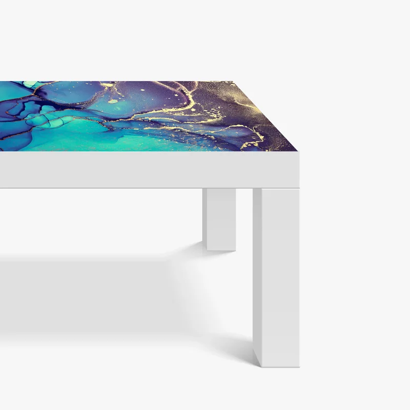 Tischaufkleber und Schreibtischaufkleber türkis und gold fließende marmorabstraktion