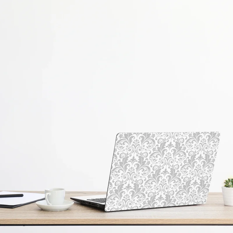 Naklejka na laptopa elegancki szary wzór damasceński Naklejka na laptopa elegancki szary wzór damasceński