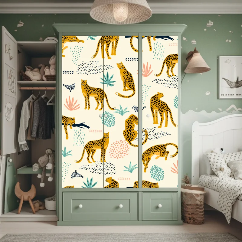 Schrankaufkleber verspieltes gepardenmuster in pastelltönen Schrankaufkleber verspieltes gepardenmuster in pastelltönen