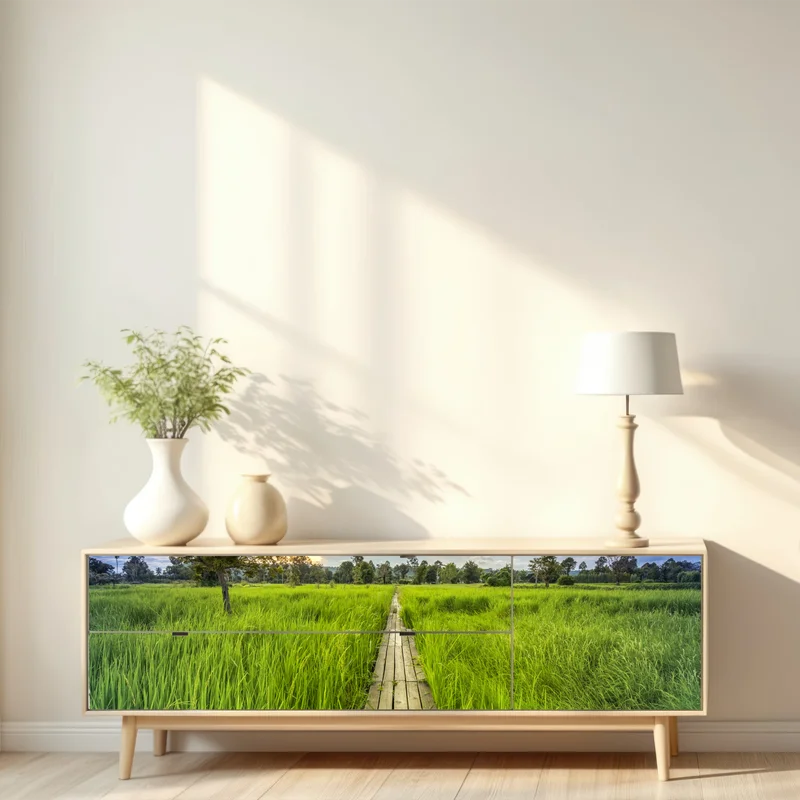 Repositionierbarer Aufkleber sonnenuntergang über einer hölzernen brücke in Khonburi Repositionierbarer Aufkleber sonnenuntergang über einer hölzernen brücke in Khonburi