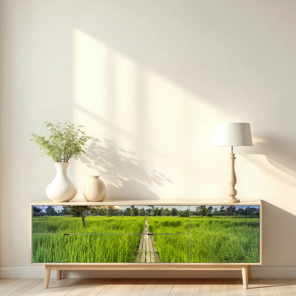 Repositionierbarer Aufkleber sonnenuntergang über einer hölzernen brücke in Khonburi Repositionierbarer Aufkleber sonnenuntergang über einer hölzernen brücke in Khonburi