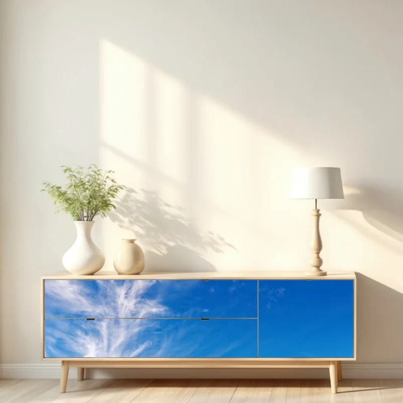 Repositionierbarer Aufkleber ruhige wiese unter blauem himmel