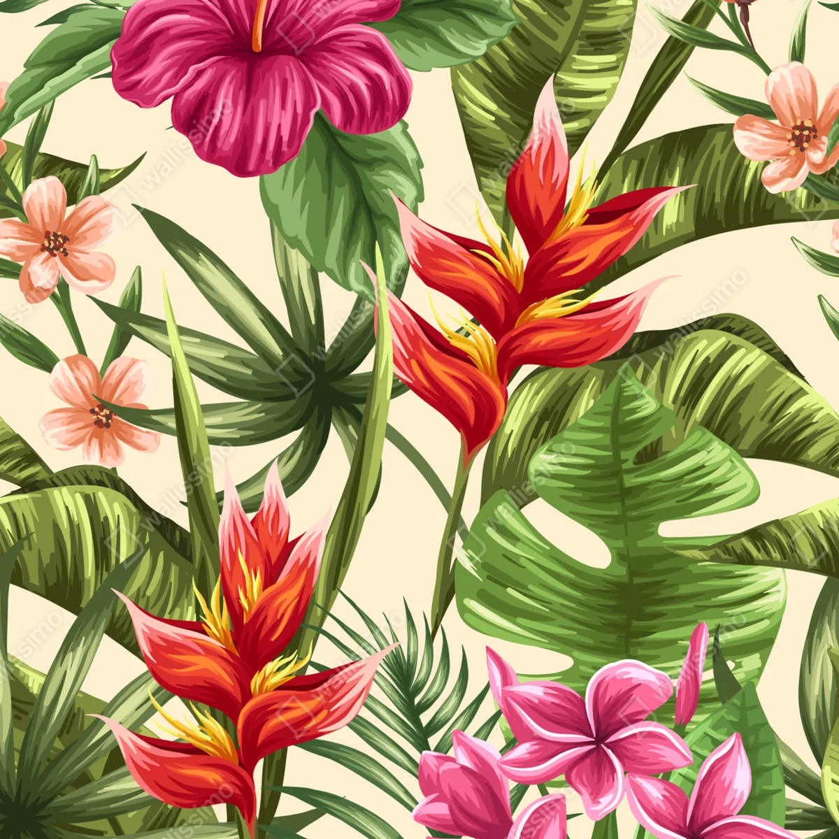 Fototapete tropisches blumenmuster mit hibiskus und plumeria Fototapete tropisches blumenmuster mit hibiskus und plumeria