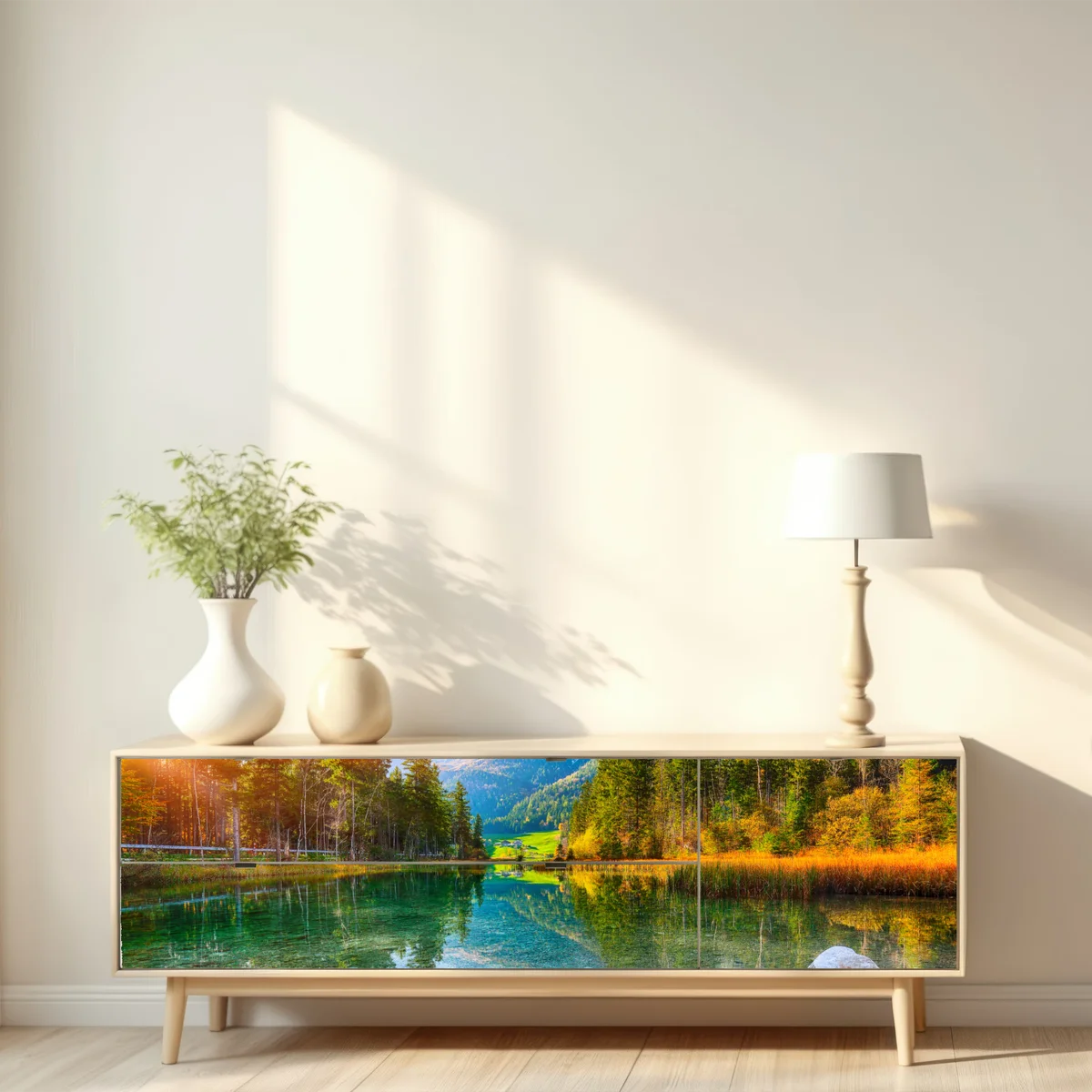 Repositionierbarer Aufkleber Hintersee herbstliche see- und bergspiegelung Repositionierbarer Aufkleber Hintersee herbstliche see- und bergspiegelung